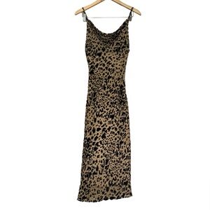 New If by Sea Leopard Print Cowl Draped Spaghetti Strap Maxi Long Dress Size M